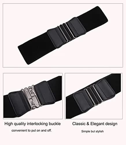 VOCHIC Wide Elastic Plus Size Belt for Women Cinch Waist Belt Stretch Waistband, Black, S-M(25"- 30") thumbnail 4