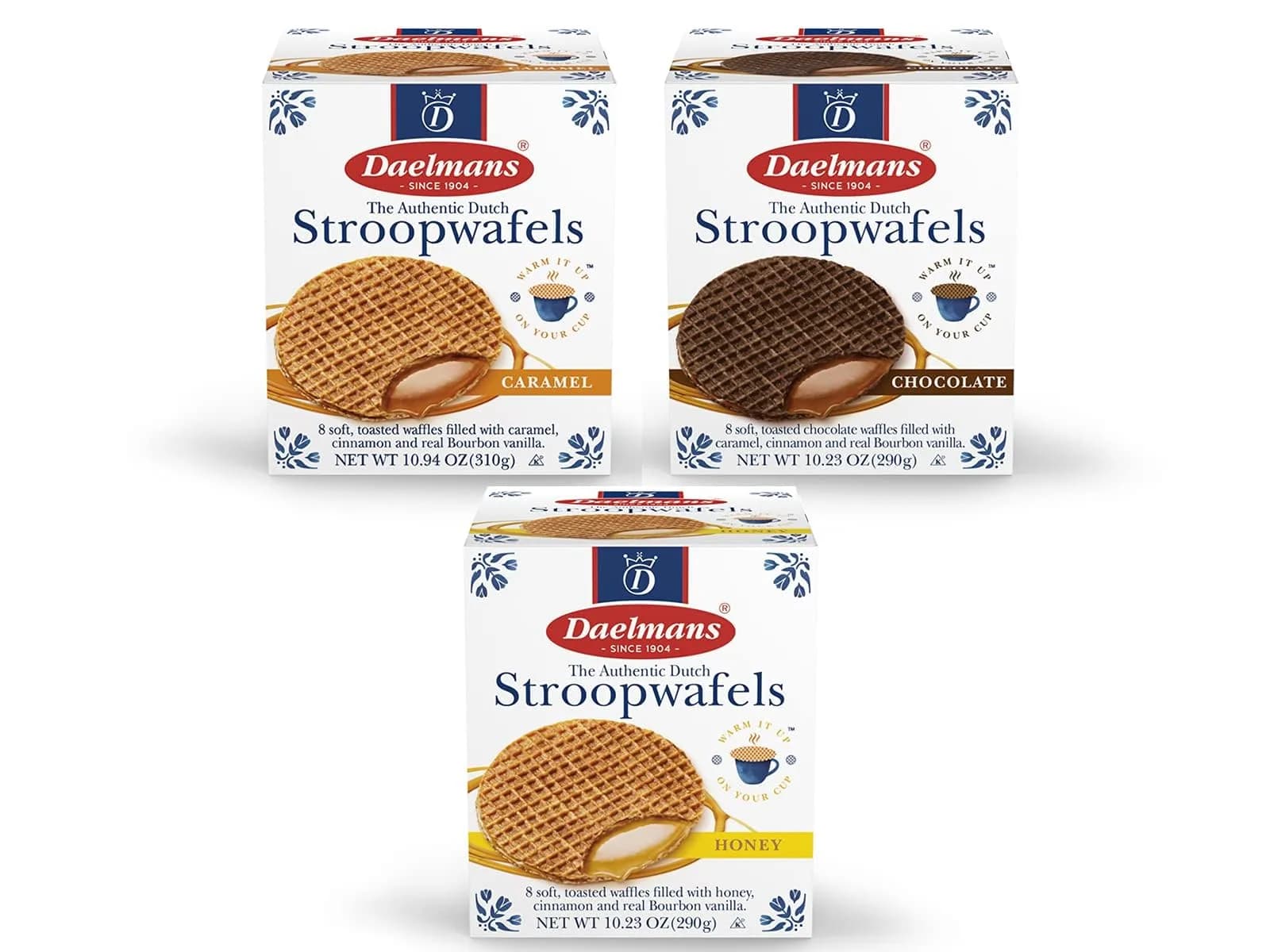 Daelmans Stroopwafels Caramel, Chocolate & Honey Waffle Cookies 3 Pack | Authentic Dutch Wafers with Decadent Fillings - main product image