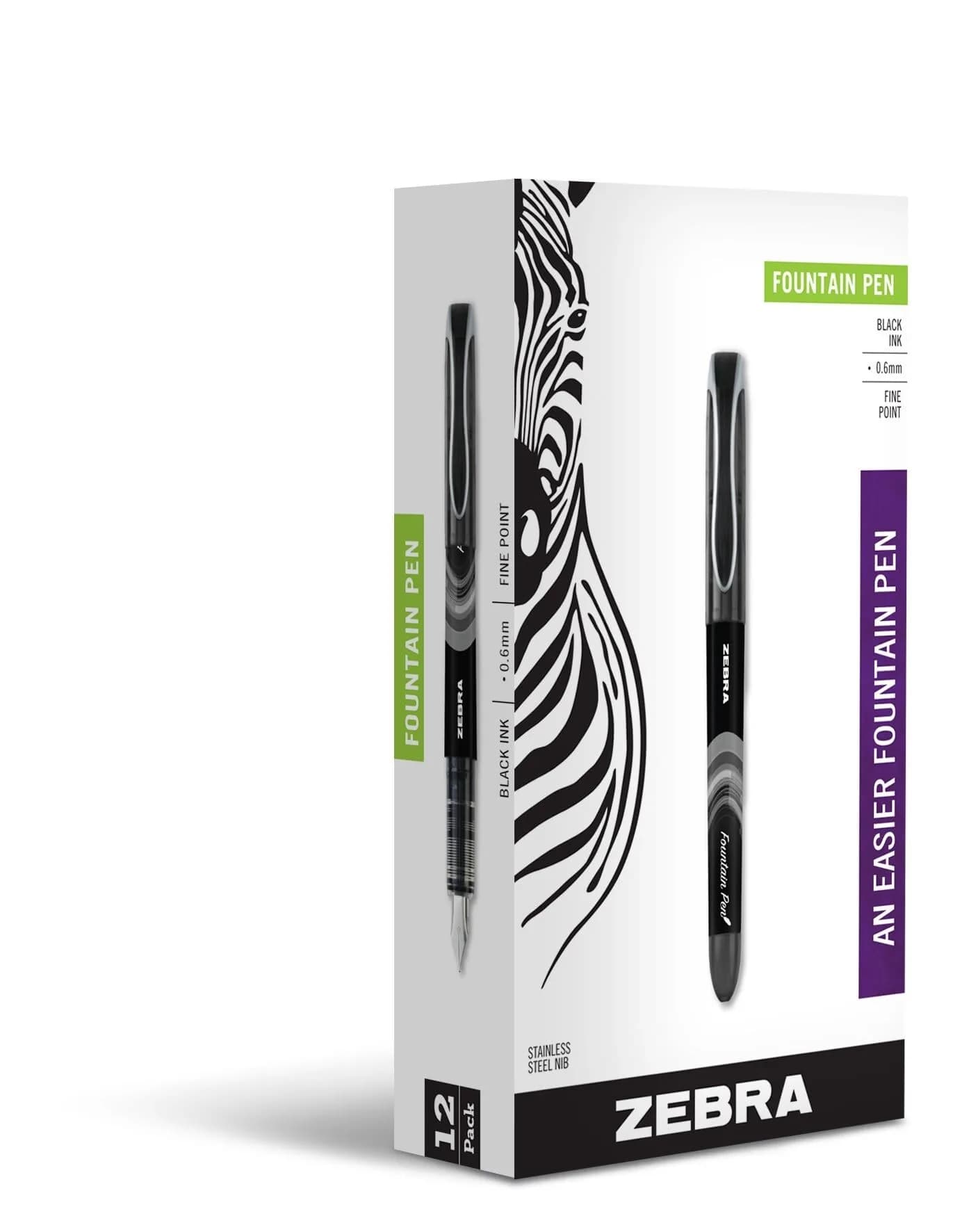 Zebra Pen Fountain Pen 2-Pack, Black Ink, 0.6mm Fine Point | Smooth Flow for Daily Writing — 12-Pack