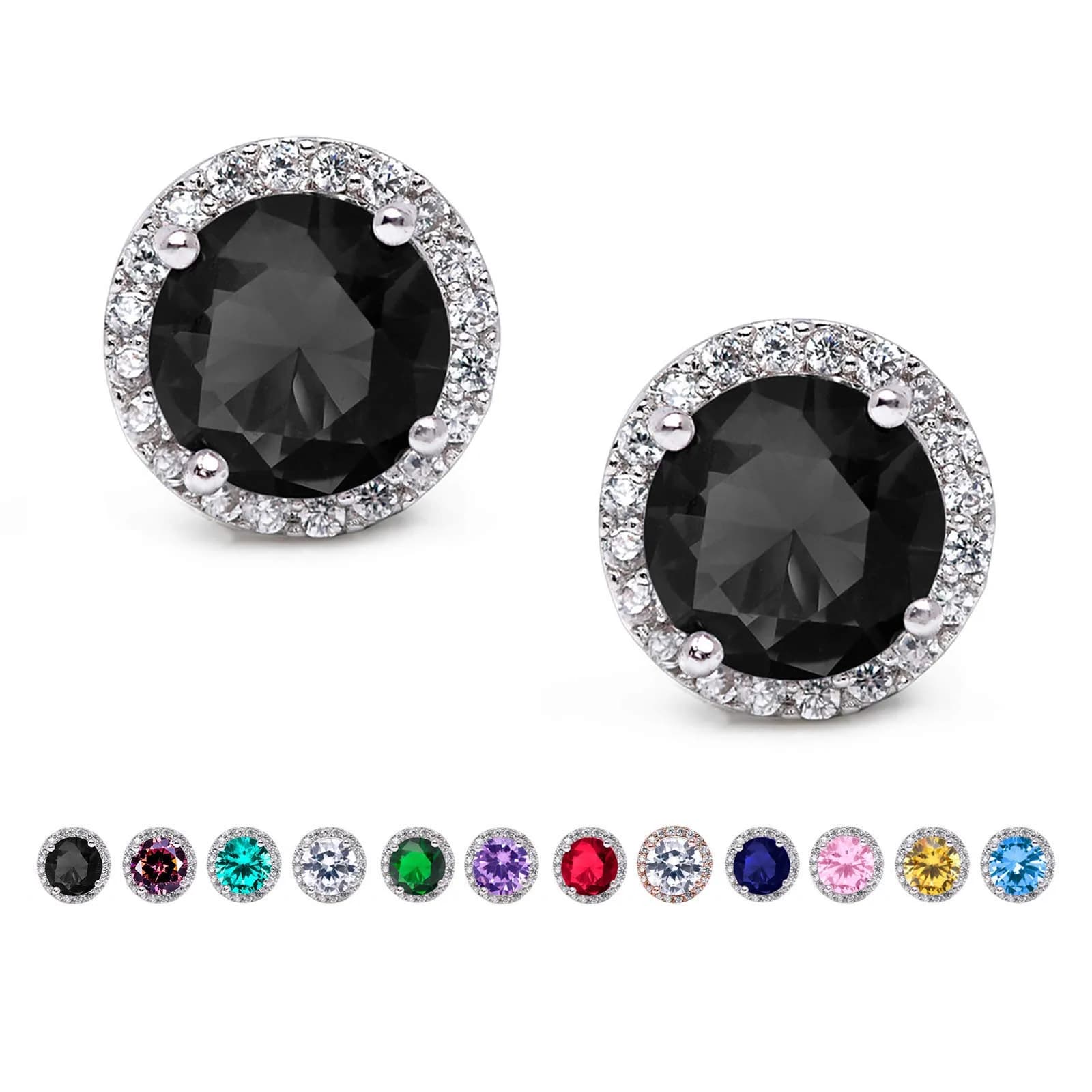 SWEETV Cubic Zirconia Stud Earrings 8mm | Elegant Rhinestone Jewelry for Women