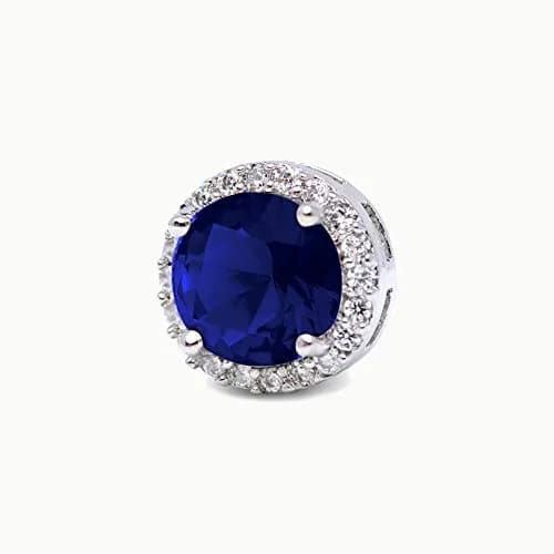SWEETV Cubic Zirconia Stud Earrings 8mm Round Cut Hypoallergenic Sapphire thumbnail 4