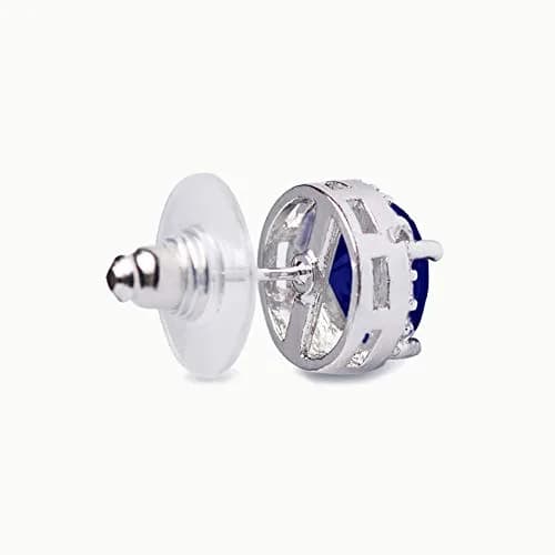 SWEETV Cubic Zirconia Stud Earrings 8mm Round Cut Hypoallergenic Sapphire thumbnail 5