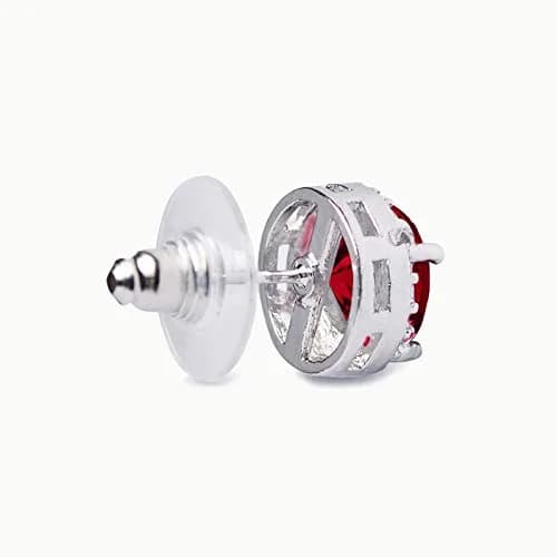 SWEETV Cubic Zirconia Stud Earrings, 8mm Round Cut, Rhinestone Hypoallergenic Earrings for Women Christmas Earrings-suitable for ages 15+, Ruby thumbnail 5