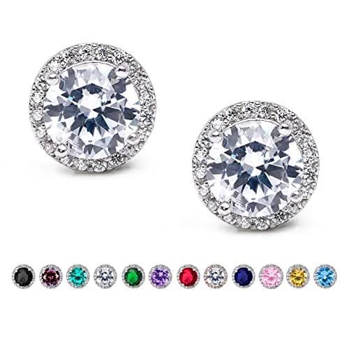 SWEETV Cubic Zirconia Stud Earrings, 8mm Round Cut, Rhinestone Hypoallergenic Earrings for Women-suitable for ages 15+ (01.Silver) thumbnail 1