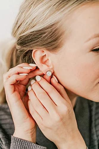 SWEETV Cubic Zirconia Stud Earrings, 8mm Round Cut, Rhinestone Hypoallergenic Earrings for Women-suitable for ages 15+ (01.Silver) thumbnail 3