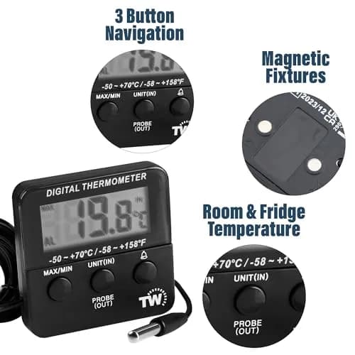 Thermometer World Digital Fridge Thermometer with Alarm & Probe -50 to +70°C (156 g) | Monitors Chilled Food Temperature thumbnail 4