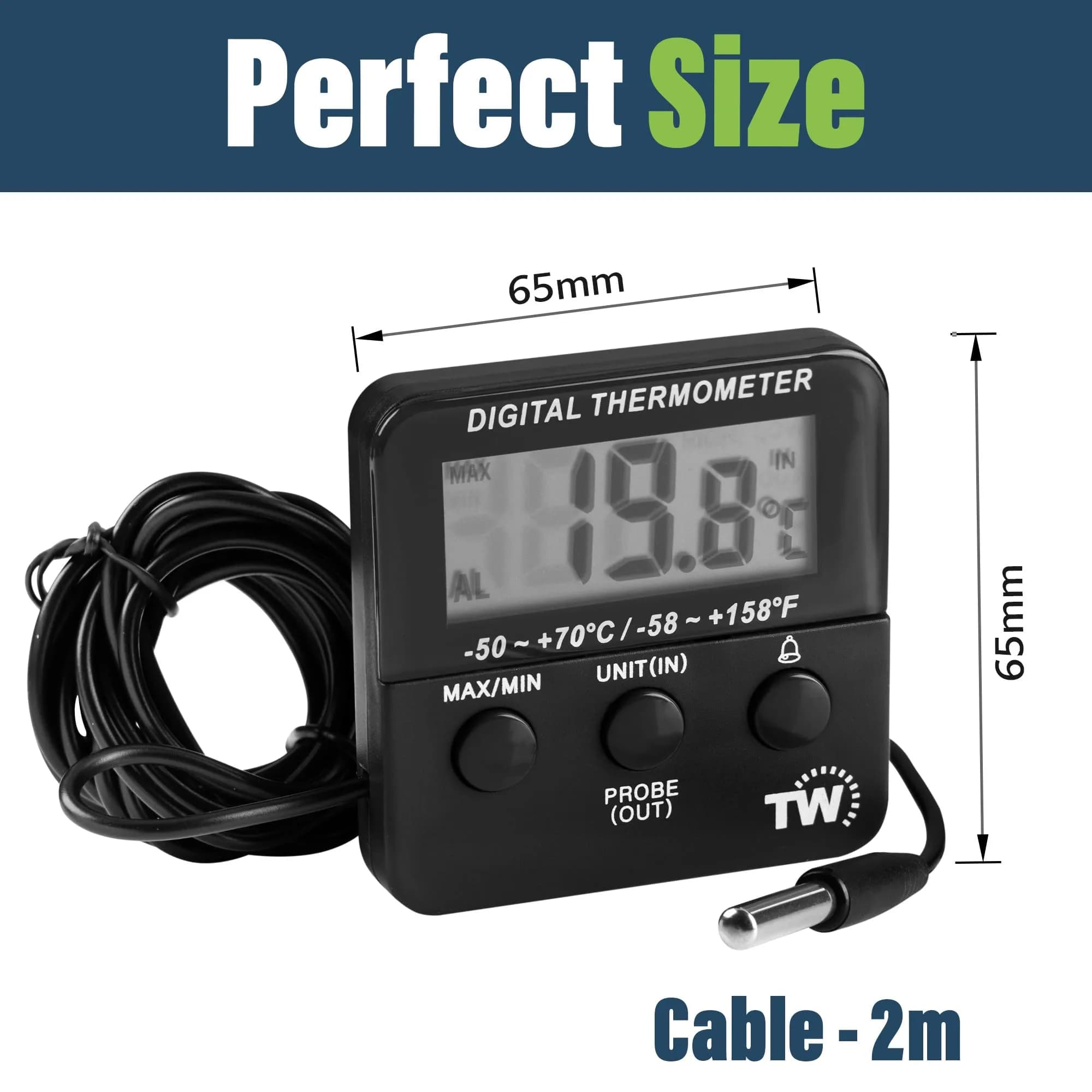 Thermometer World Digital Fridge Thermometer with Alarm & Probe -50 to +70°C (156 g) | Monitors Chilled Food Temperature - view 3