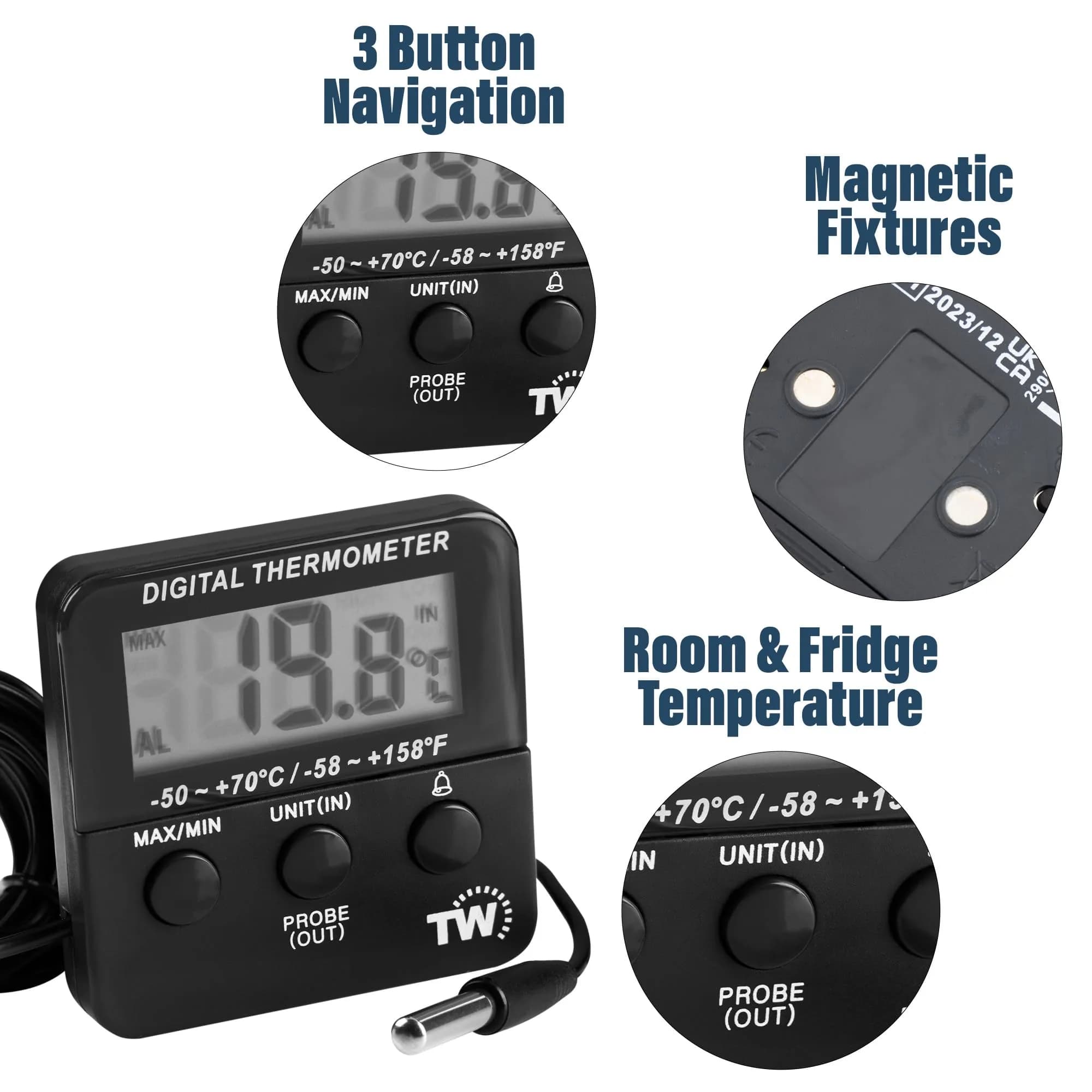 Thermometer World Digital Fridge Thermometer with Alarm & Probe -50 to +70°C (156 g) | Monitors Chilled Food Temperature - view 4