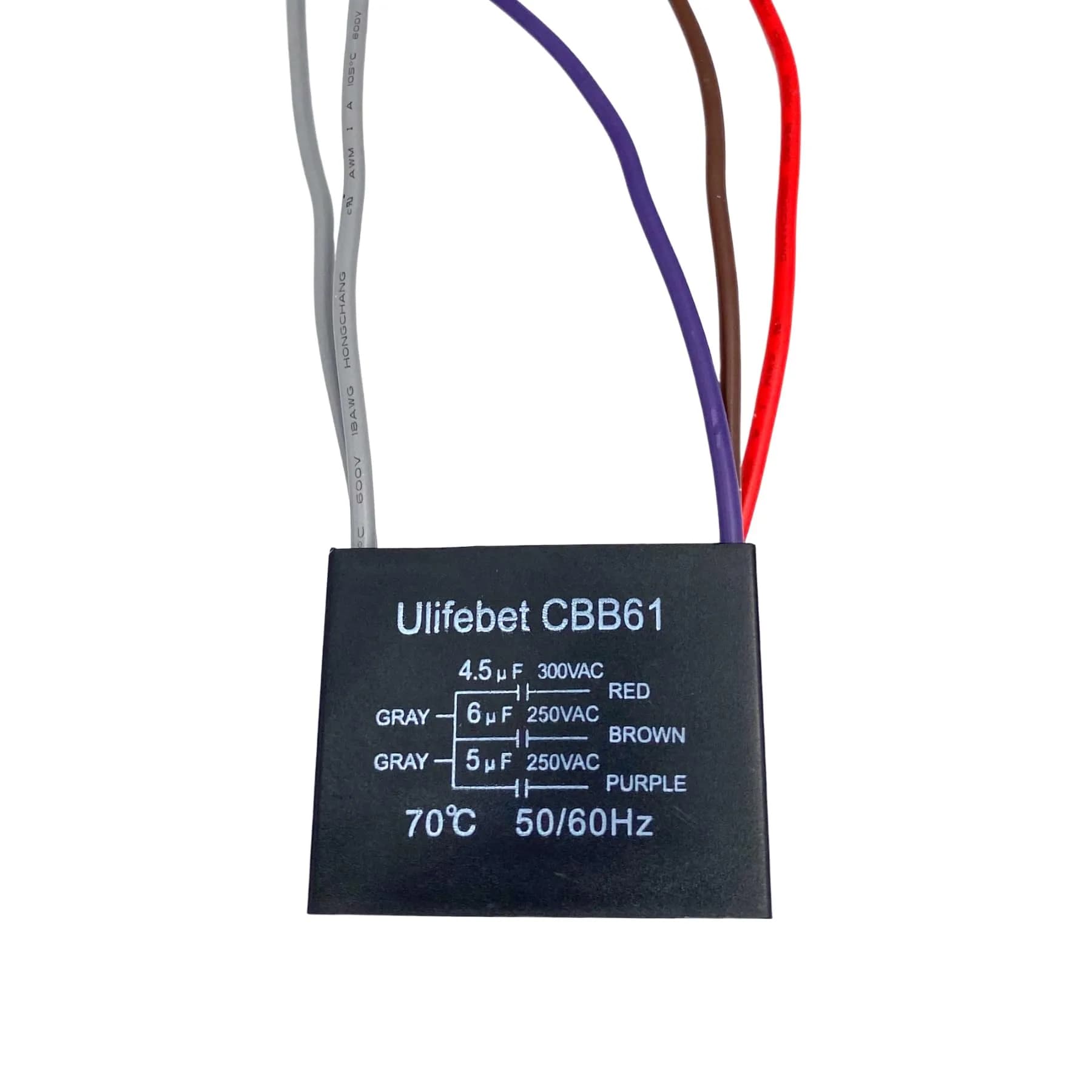 YJZR 5 Wire Ceiling Fan Capacitor CBB61 4.5uf+6uf+5uf 250VAC 50/60Hz | Replacement Part for Fan Speed Control — 4.5uf+6uf+5uf