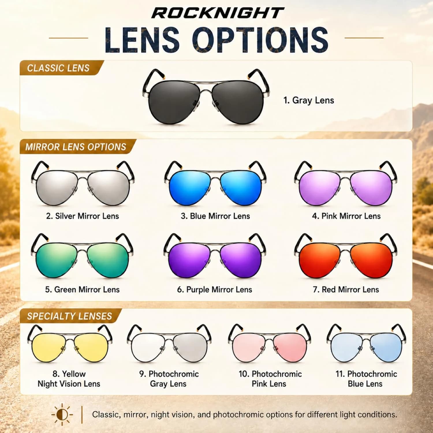 ROCKNIGHT Polarized Aviator Sunglasses Men Women UV400 Metal Frame Driving | Classic Flat Top Style - view 7