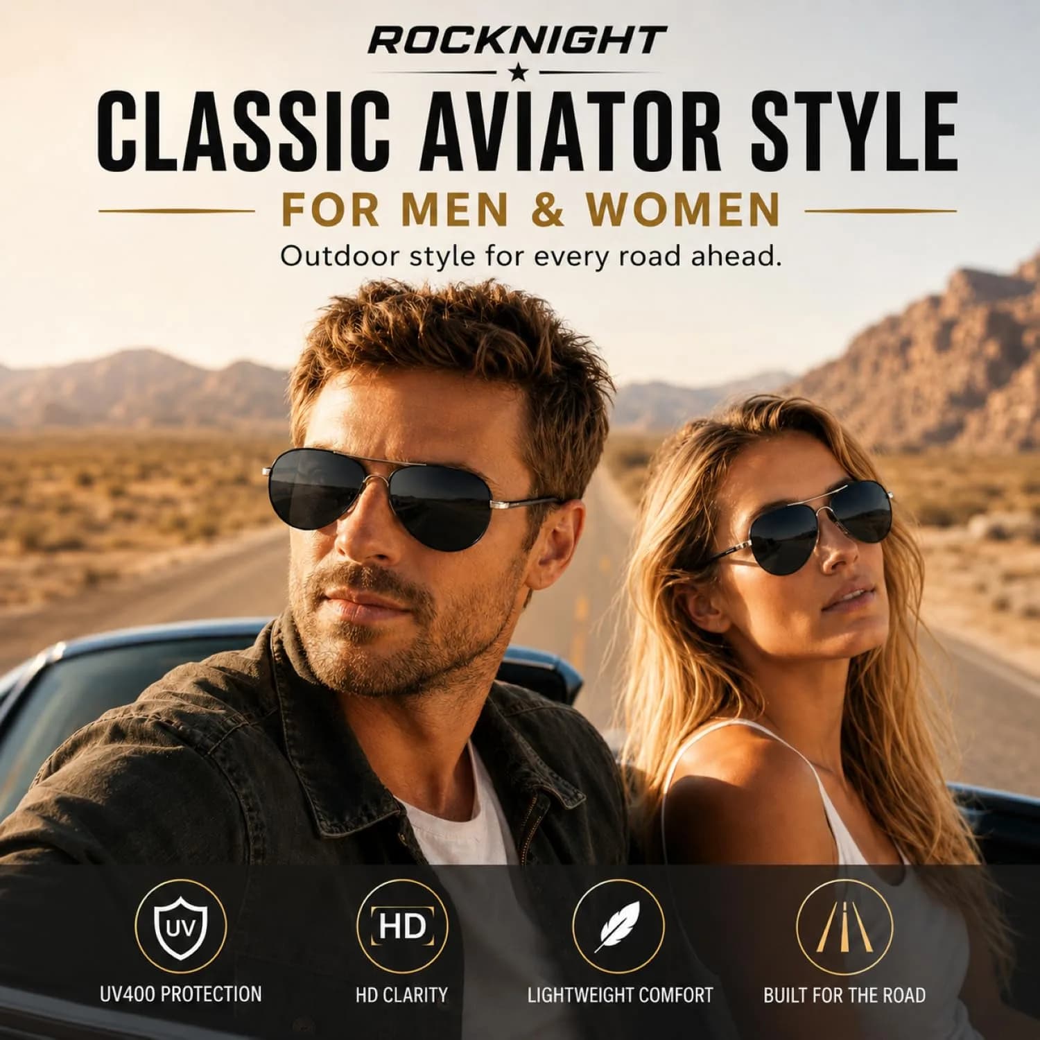 ROCKNIGHT Polarized Aviator Sunglasses Men Women UV400 Metal Frame Driving | Classic Flat Top Style - view 2