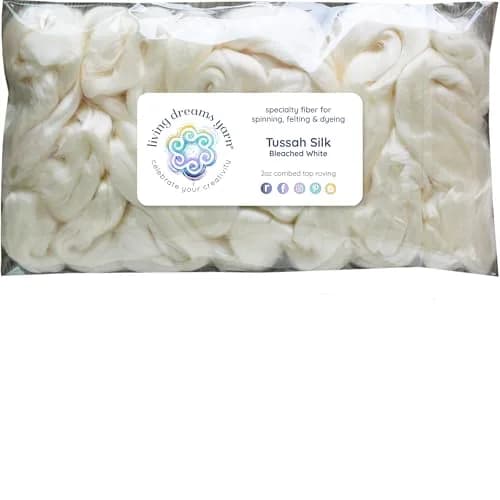 Living Dreams Yarn Bright White Tussah Silk Fiber for Soap Making & Felting | Premium Grade 50g thumbnail 1
