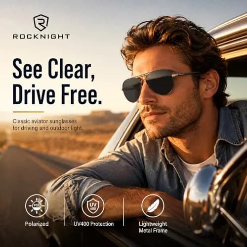 ROCKNIGHT Polarized Aviator Sunglasses Men Women UV400 Metal Frame Driving | Classic Style, 58mm Lens Width thumbnail 6