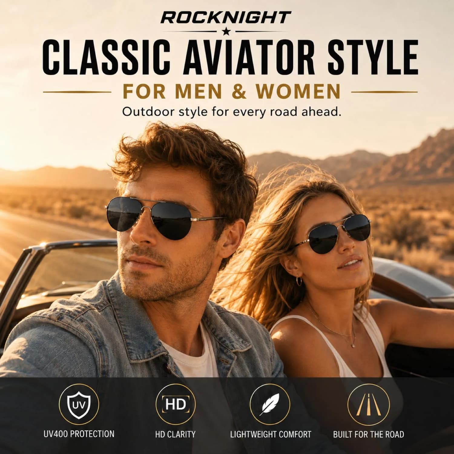 ROCKNIGHT Silver Ruthenium-Gray Polarized Aviator Sunglasses for Men & Women with UV400 Metal Frame - view 2