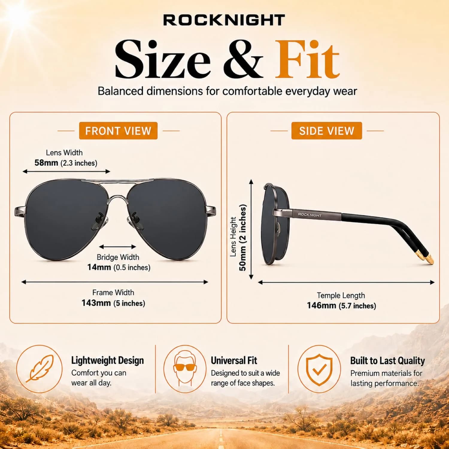 ROCKNIGHT Silver Ruthenium-Gray Polarized Aviator Sunglasses for Men & Women with UV400 Metal Frame - view 4