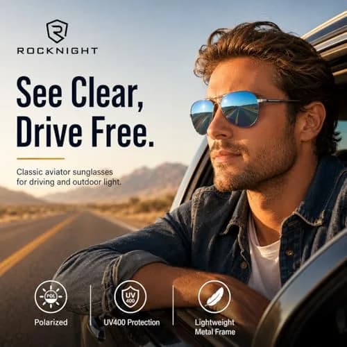 ROCKNIGHT Polarized Aviator Sunglasses Men Women UV400 Metal Frame Driving | Classic Fashion Style thumbnail 6