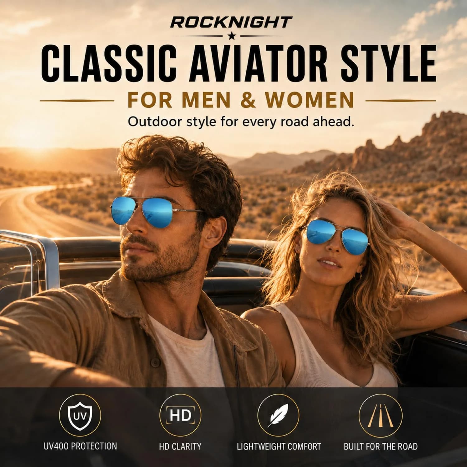 ROCKNIGHT Polarized Aviator Sunglasses Men Women UV400 Metal Frame Driving | Classic Fashion Style - view 2