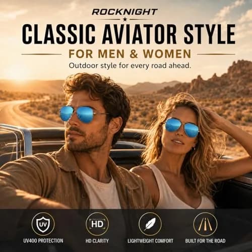 ROCKNIGHT Polarized Aviator Sunglasses Men Women UV400 Metal Frame Driving | Classic Fashion Style thumbnail 2