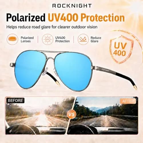ROCKNIGHT Polarized Aviator Sunglasses Men Women UV400 Metal Frame Driving | Classic Fashion Style thumbnail 3