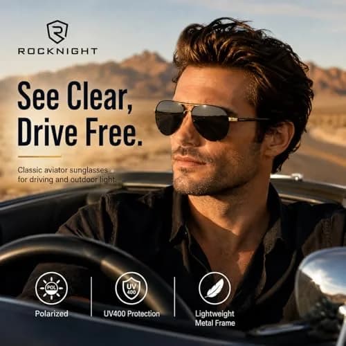 ROCKNIGHT Polarized Aviator Sunglasses Men Women UV400 Metal Frame Driving | Classic Style for All-Day Comfort thumbnail 6
