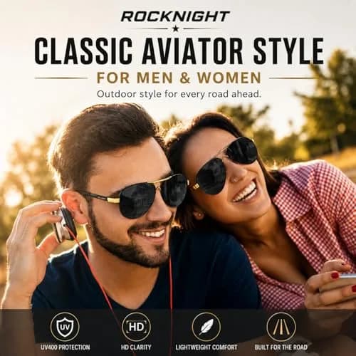 ROCKNIGHT Polarized Aviator Sunglasses Men Women UV400 Metal Frame Driving | Classic Style for All-Day Comfort thumbnail 2