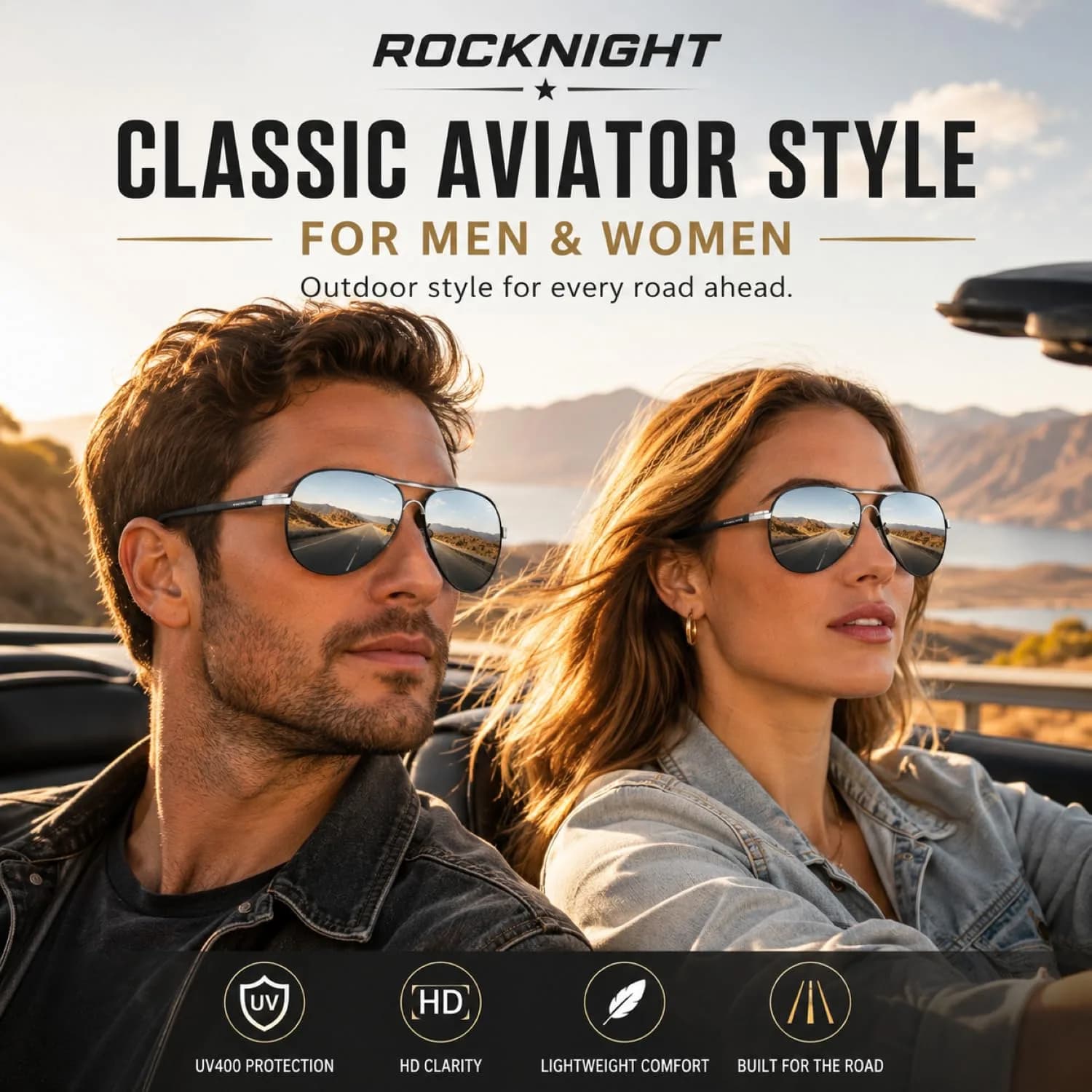 ROCKNIGHT Silver Black-Silver Mirrored Lens Polarized Aviator Sunglasses - Medium Metal Frame for Men & Women - view 2