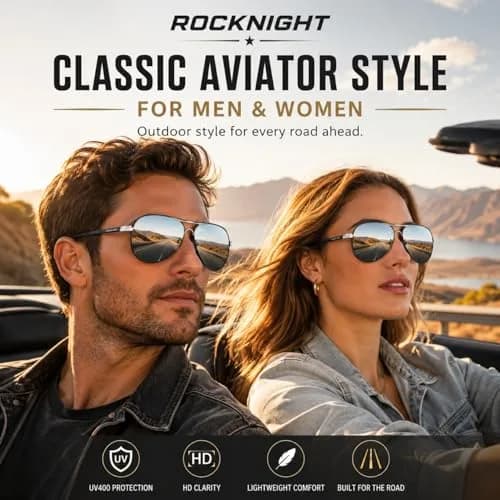 ROCKNIGHT Polarized Aviator Sunglasses Men Women UV400 Metal Frame Driving | Lightweight & Adjustable Fit thumbnail 2