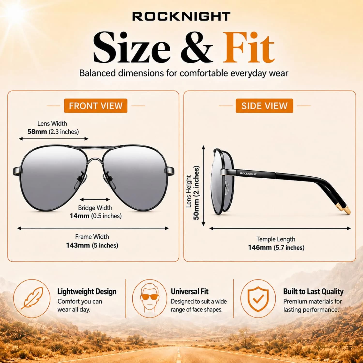 ROCKNIGHT Silver Black-Silver Mirrored Lens Polarized Aviator Sunglasses - Medium Metal Frame for Men & Women - view 4