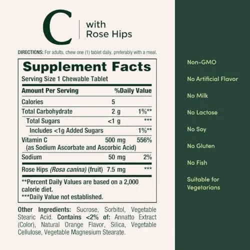 Nature's Bounty Vitamin C Chewable Tablets 500 mg with Rose Hips | Immune Support Supplement (90 Count) thumbnail 5