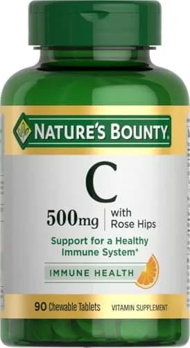 Nature's Bounty Vitamin C Chewable Tablets 500 mg with Rose Hips | Immune Support Supplement (90 Count) thumbnail 1