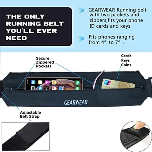 GEARWEAR Running Belt for Women & Men | Waist Phone Holder, Travel Waistband, Fitness Jogging | One Size (22-45 inches) thumbnail 2