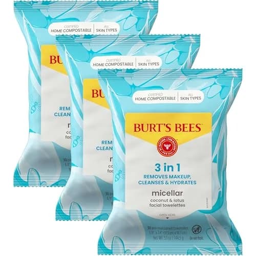 Burt's Bees Face Wipes 30 Count | Hydrating Micellar Cleanser with Coconut & Lotus Water thumbnail 1