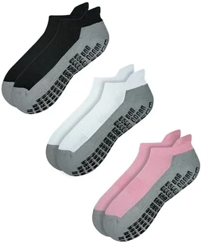 RATIVE Super Grips Anti Slip Non Skid Yoga Hospital Socks for Adults Men Women (X-Large, 3-Pairs/Black+White+Pink) | Breathable, Durable & Non Slip thumbnail 1