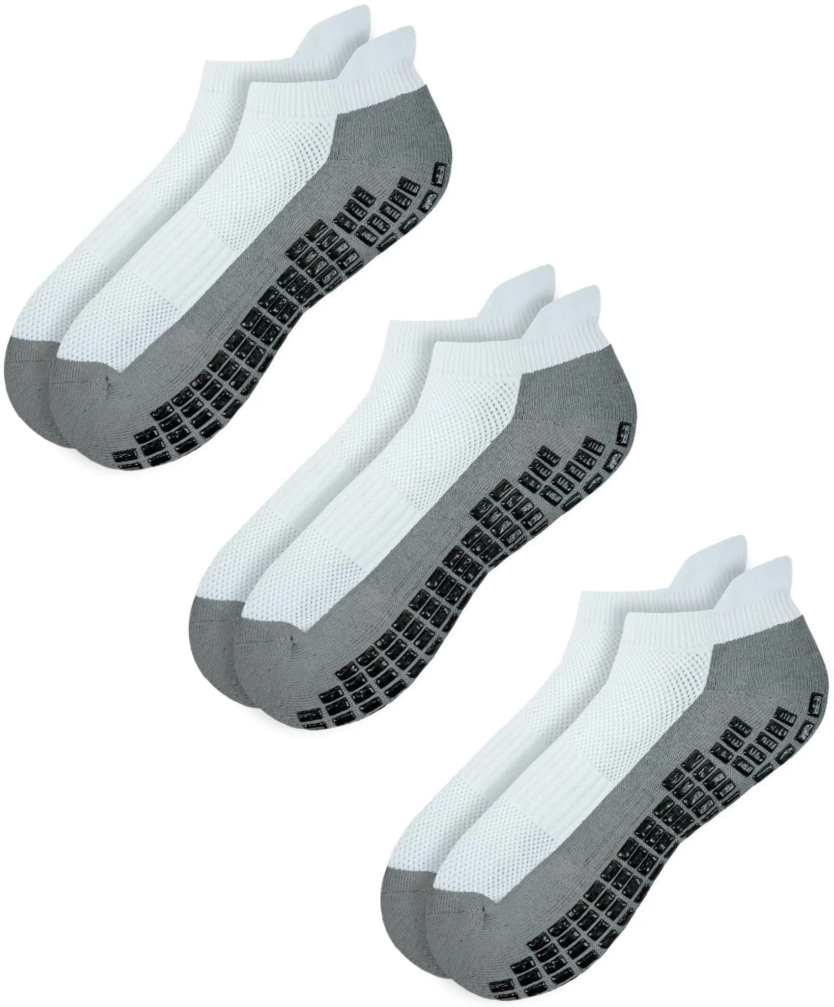 RATIVE Super Grips Anti Slip Non Skid Yoga Hospital Socks for Adults Men Women (Medium, 3-Pairs/White) | Breathable, Durable & Non Slip