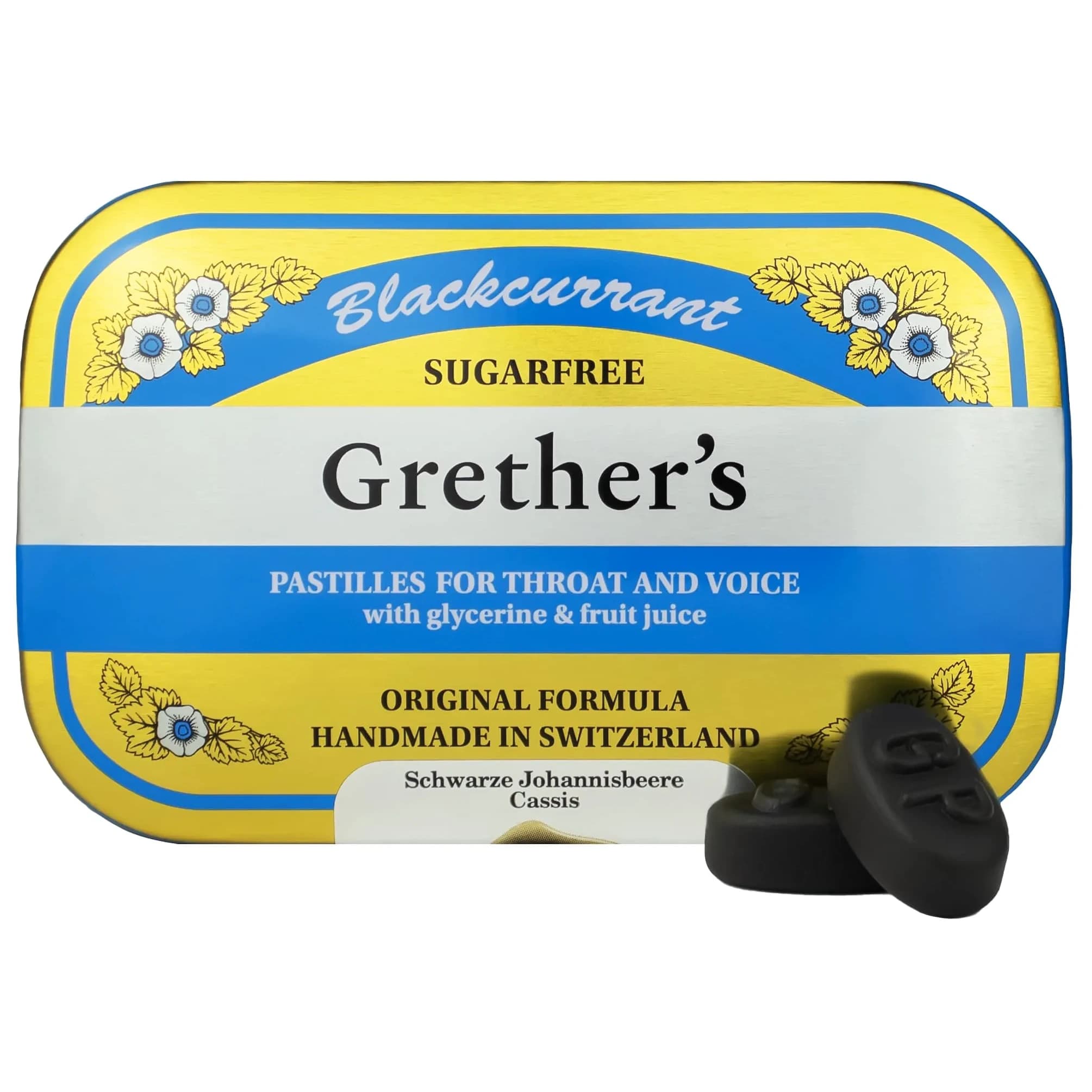 GRETHER'S Sugarfree Blackcurrant Pastilles 106 g (3.75 oz) | Natural Dry Mouth Relief for Singers — Blackcurrant / 15 Ounce