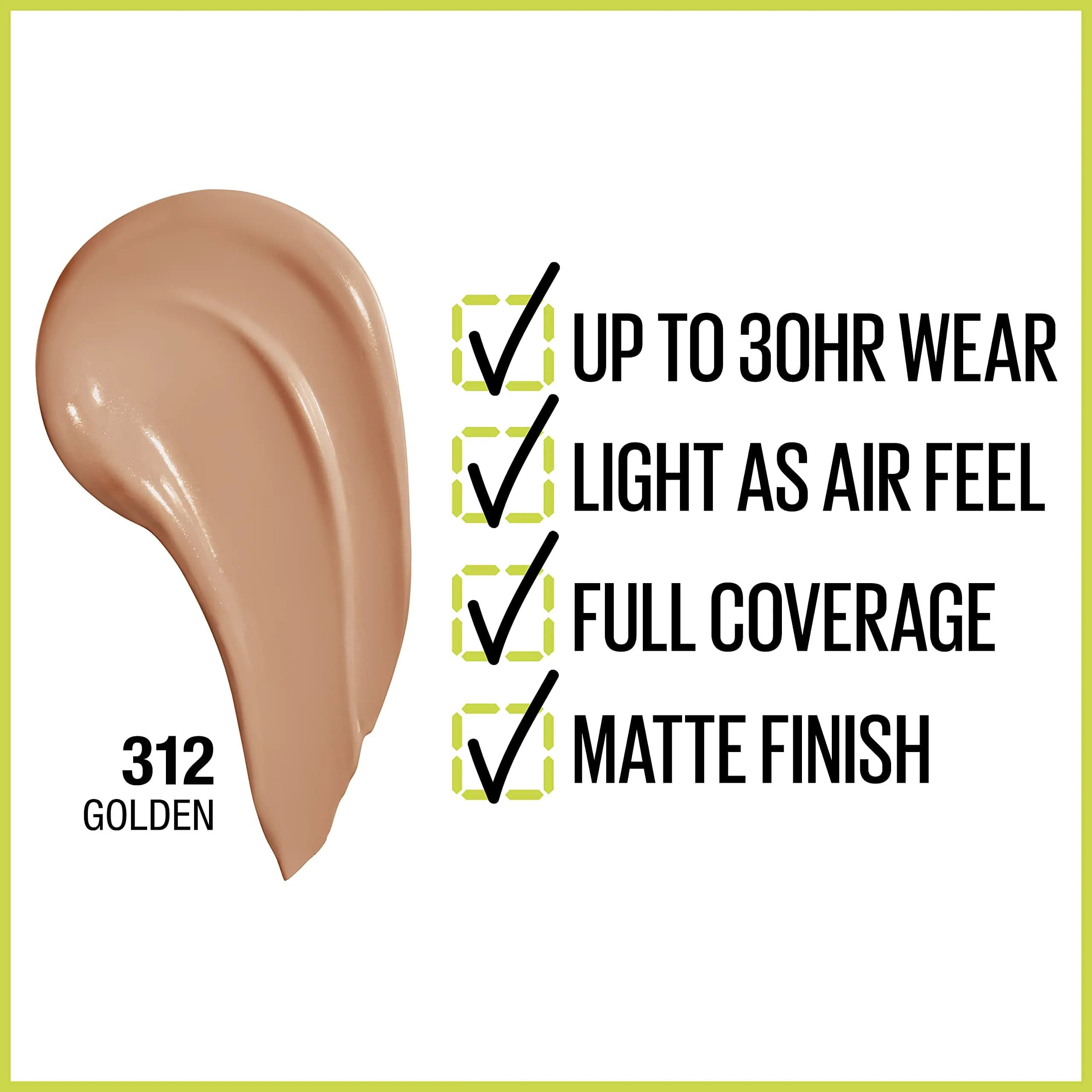 Maybelline Super Stay 312 Golden Full Coverage Liquid Foundation - 30ml Matte Finish - view 2