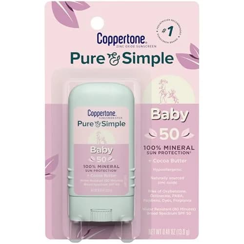 Coppertone Pure and Simple Baby Sunscreen Stick SPF 50, 0.49 oz (14 ml) | Hypoallergenic Mineral Sunscreen for Sensitive Skin thumbnail 1
