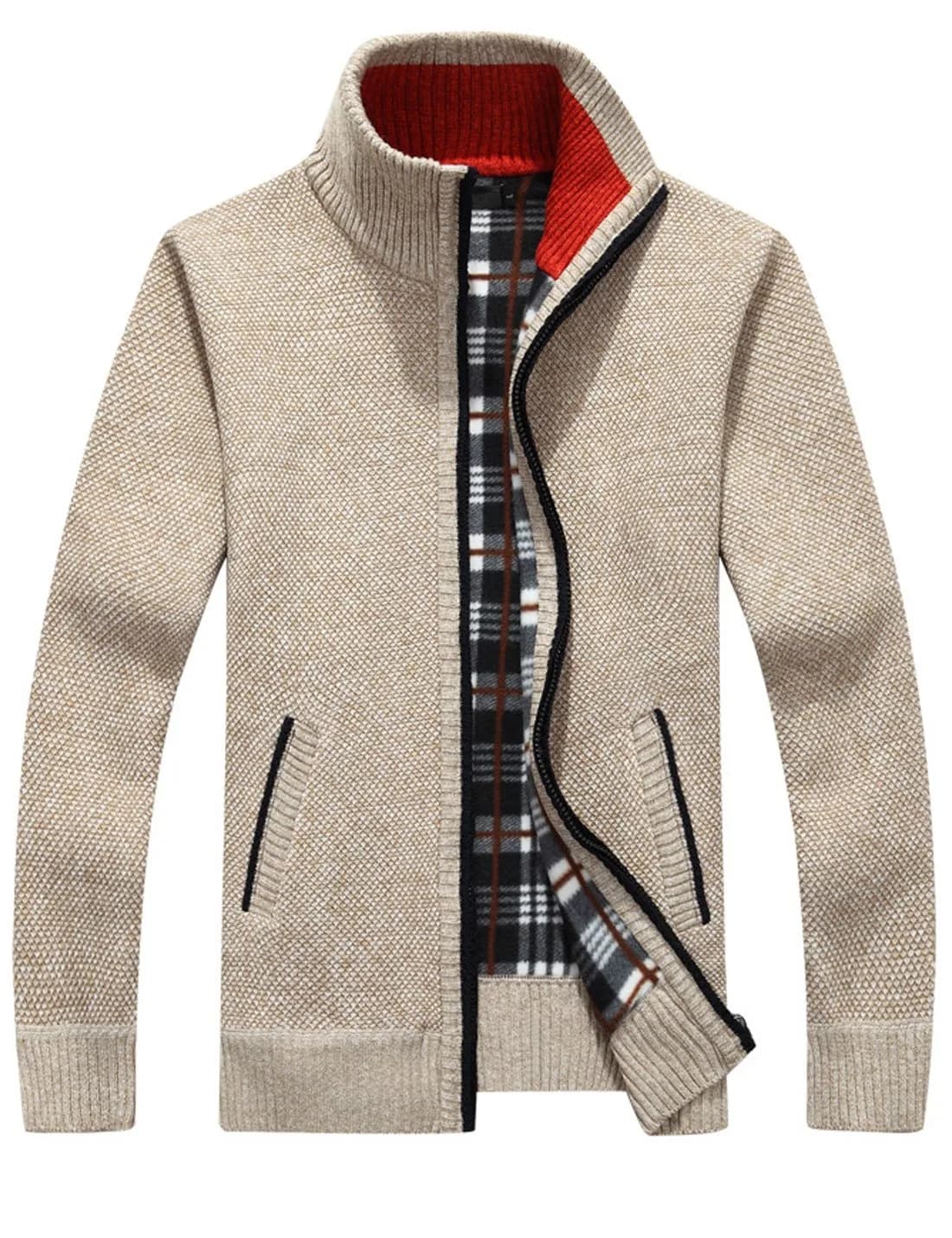 Yeokou Men's Slim Fit Zip Up Casual Knitted Cardigan Sweater with Pockets 38% Cashmere Blend | Casual & Warm