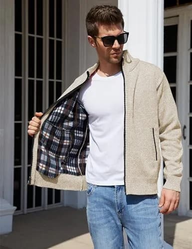 Yeokou Men's Slim Fit Zip Up Casual Knitted Cardigan Sweater with Pockets 38% Cashmere Blend | Casual & Warm thumbnail 2