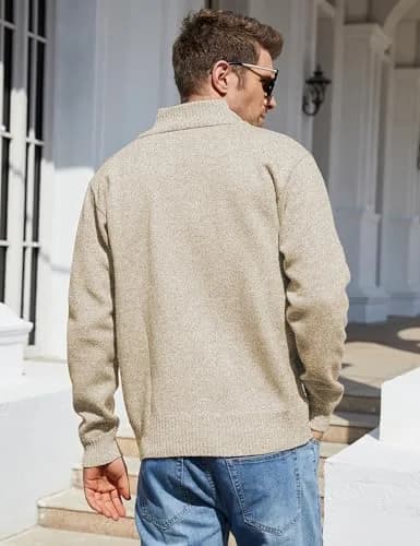 Yeokou Men's Slim Fit Zip Up Casual Knitted Cardigan Sweater with Pockets 38% Cashmere Blend | Casual & Warm thumbnail 3