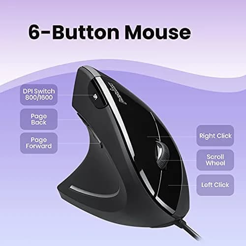 Perixx Perimice-513L Wired Vertical Ergonomic Mouse for Left Handers | 1600 DPI thumbnail 6
