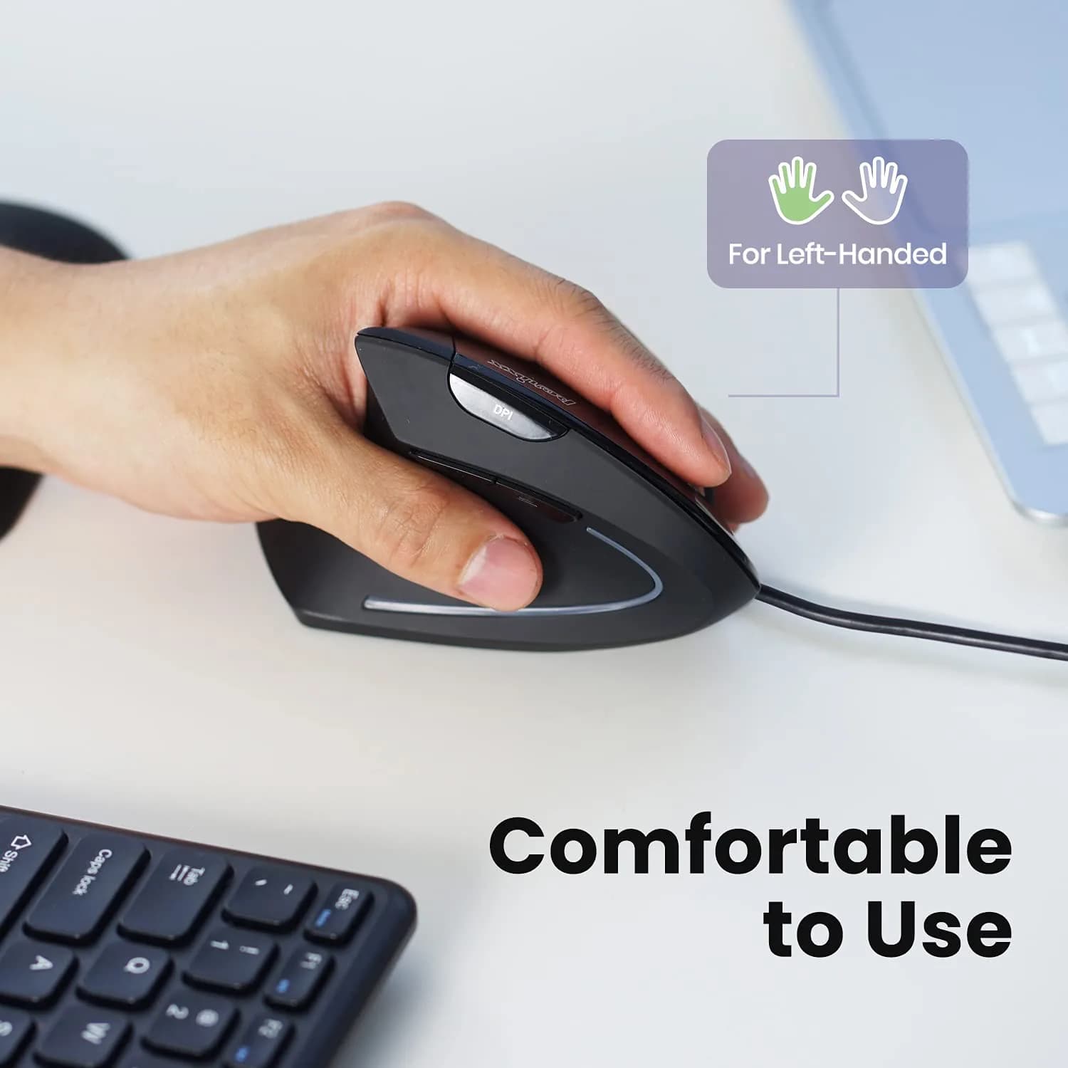 Perixx Perimice-513L Wired Vertical Ergonomic Mouse for Left Handers | 1600 DPI - view 2