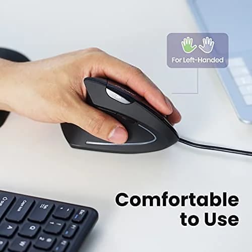 Perixx Perimice-513L Wired Vertical Ergonomic Mouse for Left Handers | 1600 DPI thumbnail 2