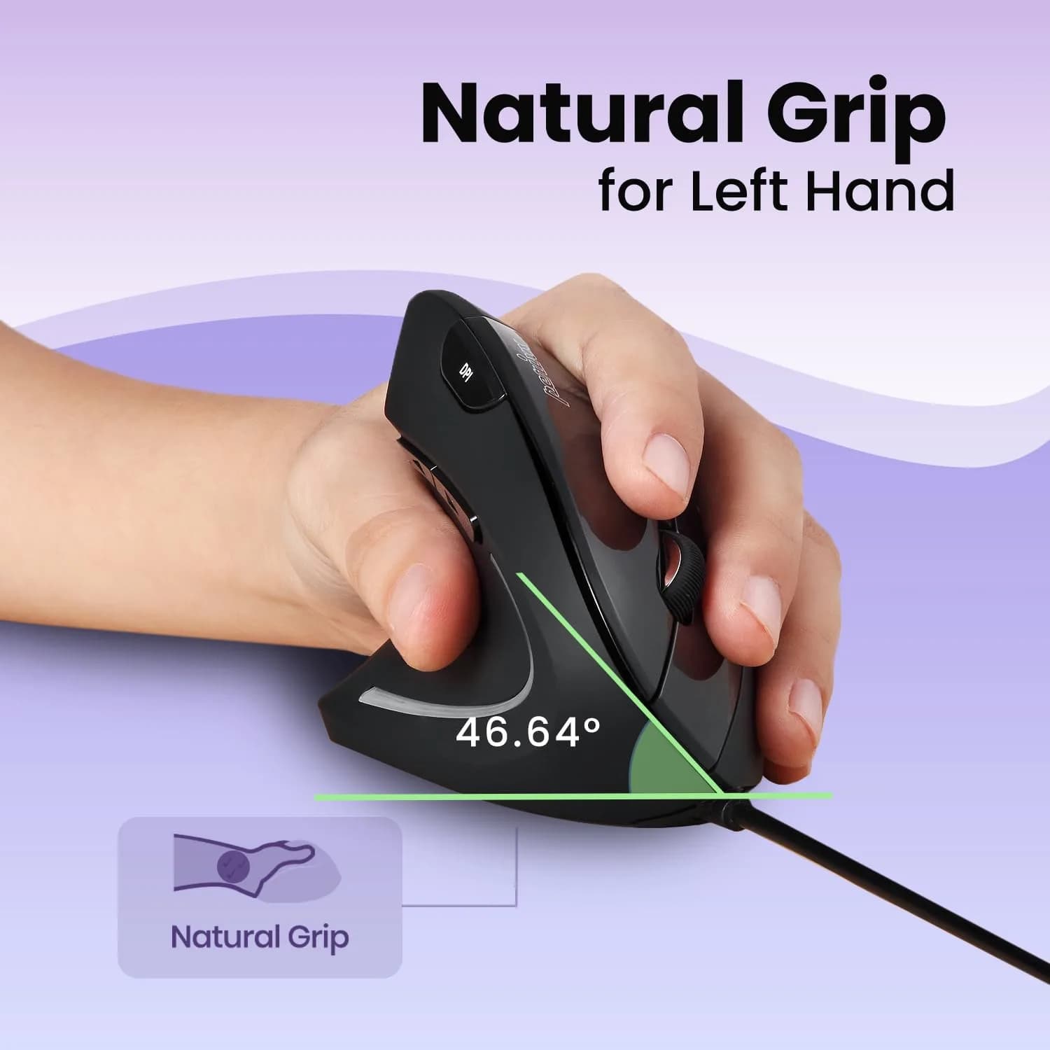 Perixx Perimice-513L Wired Vertical Ergonomic Mouse for Left Handers | 1600 DPI - view 4