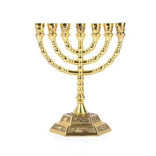 BRTAGG 12 Tribes of Israel Menorah 7 Branch Candle Holder 12.7cm (5 Inches) | Jerusalem Temple Design thumbnail 1