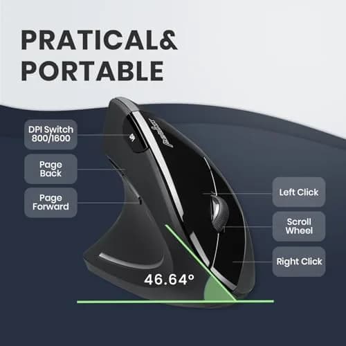 Perixx PERIMICE-713L Wireless Ergonomic Left Handed Vertical Mouse | 120x75x63 mm - view 3
