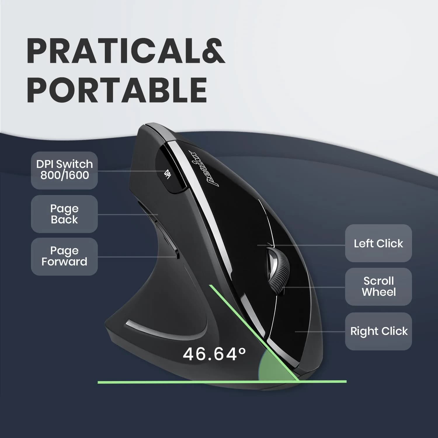 Perixx PERIMICE-713L Wireless Ergonomic Left Handed Vertical Mouse | 120x75x63 mm thumbnail 3