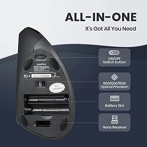 Perixx PERIMICE-713L Wireless Ergonomic Left Handed Vertical Mouse | 120x75x63 mm - view 4