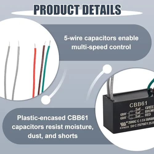 Wadoy CBB61 5-Wire Ceiling Fan Capacitor 15uF (5+5+5uF) 250VAC | For Speed Control & Replacement thumbnail 4