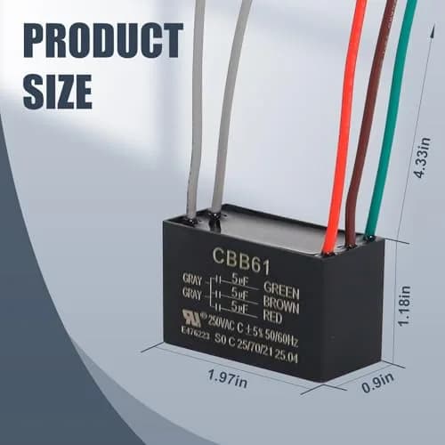 Wadoy CBB61 5-Wire Ceiling Fan Capacitor 15uF (5+5+5uF) 250VAC | For Speed Control & Replacement thumbnail 3